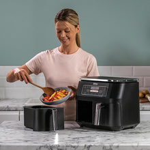 Lade das Bild in den Galerie-Viewer, Ninja Foodi Dual Zone Digitale Heißluftfritteuse, 7,6L Airfryer, 2 Fächer, Antihaftbeschichtung, Spülmaschinenfeste Körbe, 6-In-1, 4-6 Portionen, Schwarz AF300EU
