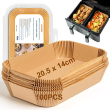 Lade das Bild in den Galerie-Viewer, Backpapier Für Heißluftfritteuse Mit Doppelkammer, HONYAO 100 Stück 20,5X14Cm Rechteckig Airfryer Papier Liners Kompatibel Mit Ninja Dual/Double Stack, Und Anderen Dual Zone Air Fryer
