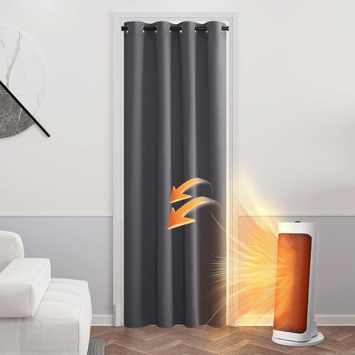 PONY DANCE Thermovorhang Kälteschutz Türvorhang Blickdicht 1 Stück H 210 X B 132 Cm Verdunkelungsvorhang Grau Tür Gardinen Mit Ösen Vorhänge Wohnzimmer Blackout Curtain