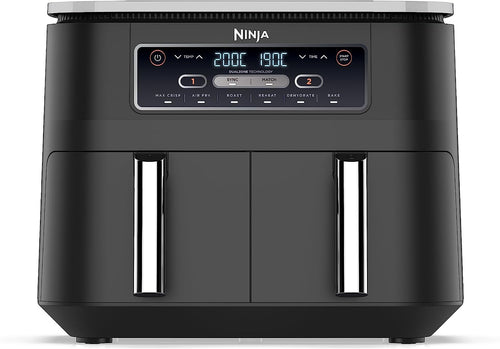 Ninja Foodi Dual Zone Digitale Heißluftfritteuse, 7,6L Airfryer, 2 Fächer, Antihaftbeschichtung, Spülmaschinenfeste Körbe, 6-In-1, 4-6 Portionen, Schwarz AF300EU