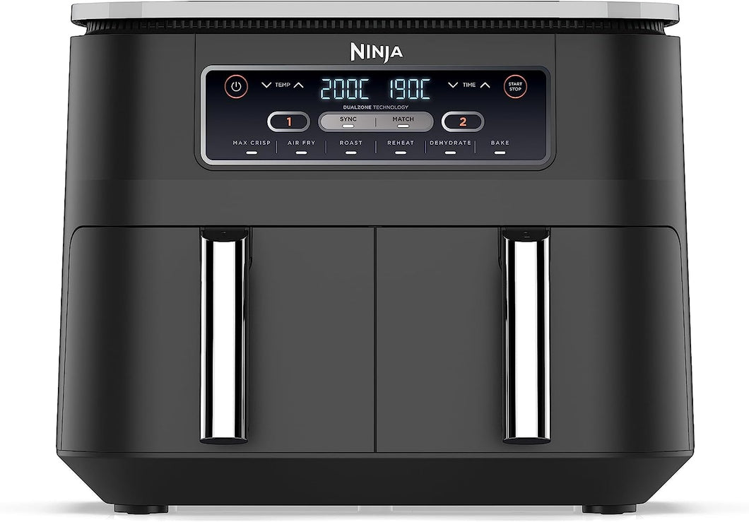 Ninja Foodi Dual Zone Digitale Heißluftfritteuse, 7,6L Airfryer, 2 Fächer, Antihaftbeschichtung, Spülmaschinenfeste Körbe, 6-In-1, 4-6 Portionen, Schwarz AF300EU