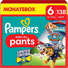 Lade das Bild in den Galerie-Viewer, Pampers Windeln Paw Patrol Pants Größe 6 (14-19Kg) Baby-Dry, Extra Large Mit Stop- Und Schutz Täschchen, MONATSBOX, 138 Höschenwindeln
