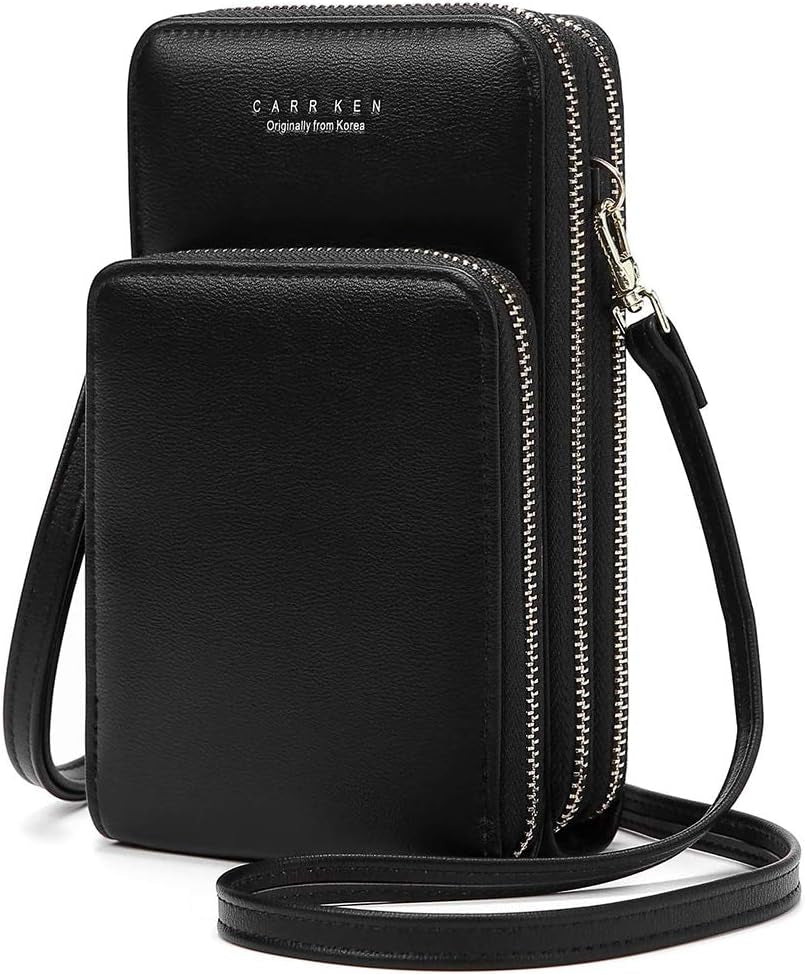 Asge Crossbody Tasche Handy Geldbörse Für Damen PU Leder Handy Umhängetasche Umhängen Brieftasche Crossbody Geldbeutel Klein Mit Kartenfächer Handtasche (Schwarz)