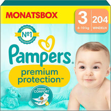 Lade das Bild in den Galerie-Viewer, Pampers Baby Windeln Größe 3 (6-10Kg) Premium Protection, Midi, 204 Stück, MONATSBOX
