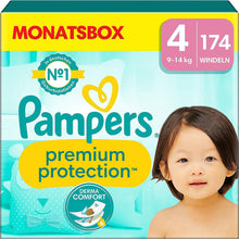 Lade das Bild in den Galerie-Viewer, Pampers Baby Windeln Größe 4 (9-14Kg) Premium Protection, Maxi, 174 Stück, MONATSBOX, Bester Komfort Und Schutz Für Empfindliche Haut
