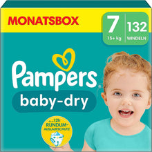 Lade das Bild in den Galerie-Viewer, Pampers Windeln Größe 7 (15Kg+) Baby-Dry, Extra Large, MONATSBOX, Bis Zu 12 Stunden Rundum-Auslaufschutz, (1Er Pack) 132 Stück
