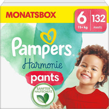 Lade das Bild in den Galerie-Viewer, Pampers Baby Windeln Pants Größe 6 (15Kg+) Harmonie, Monatsbox, Sanfter Hautschutz Und Pflanzenbasierte Inhaltsstoffe, 132 Höschenwindeln
